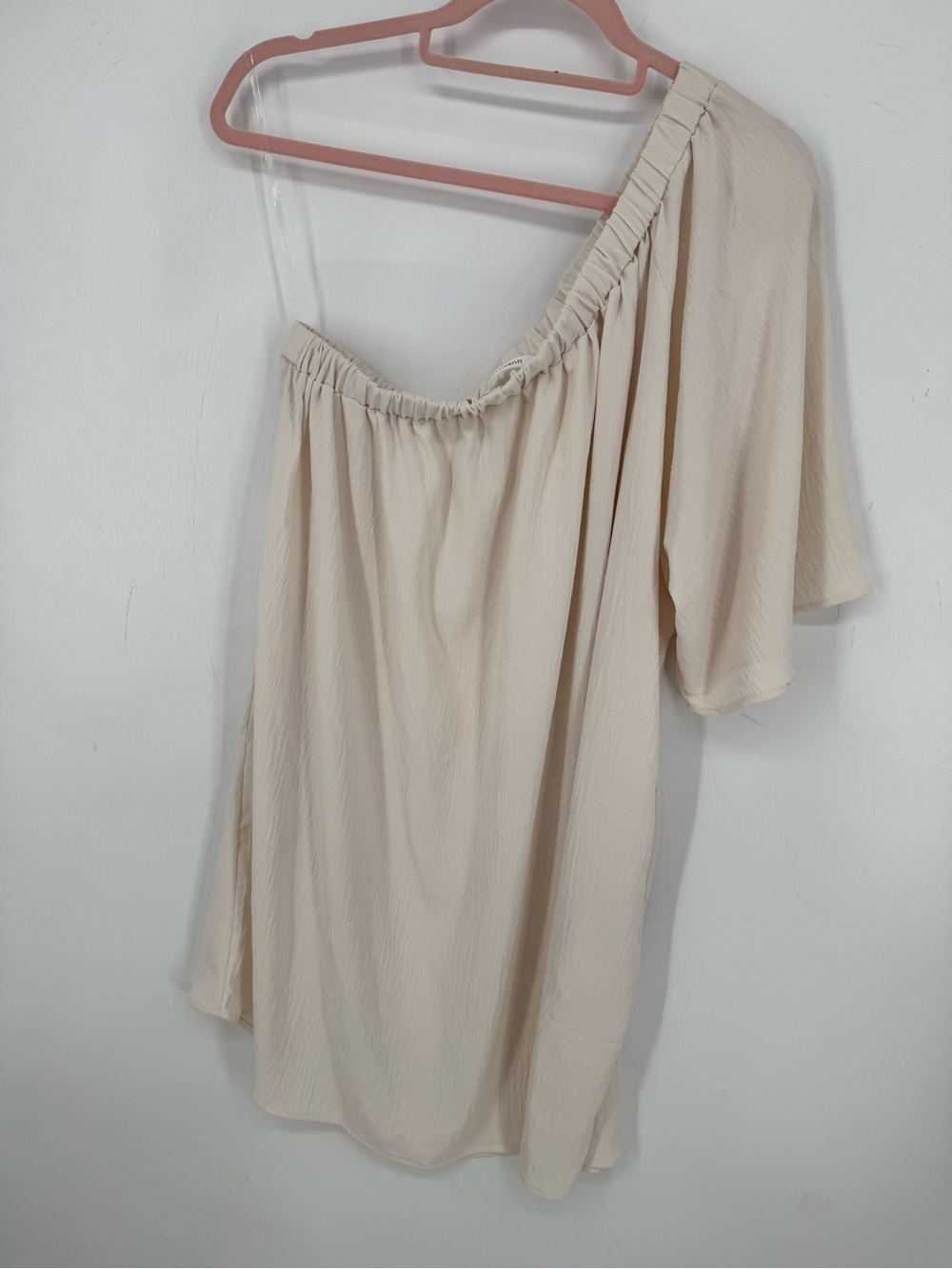 Cherish One-Shoulder Cream Mini Dress Pockets Flowy Coastal Beach Size Medium